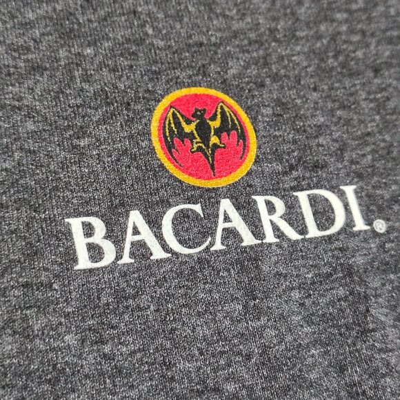 VINTAGE Bacardi Promo T-Shirt Size XL Gray Bat Logo Ringer Adult - Picture 3 of 9